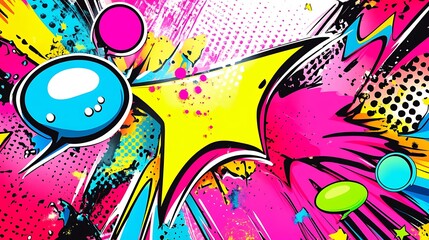 Abstract Colorful Pop Art Background with Speech Bubbles and Geometric Shapes