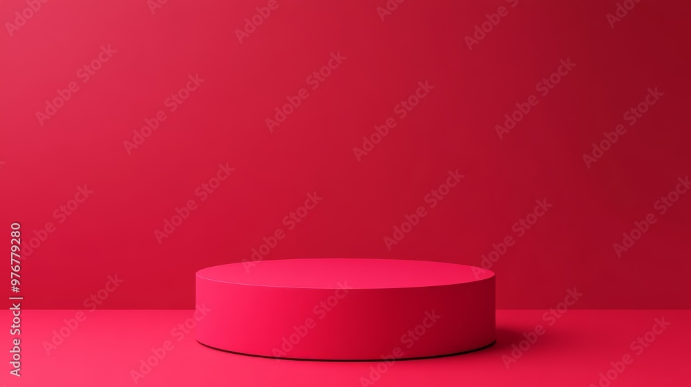 Aufkleber this minimalistic design features a circular empty podium set against a vibrant red background, idea