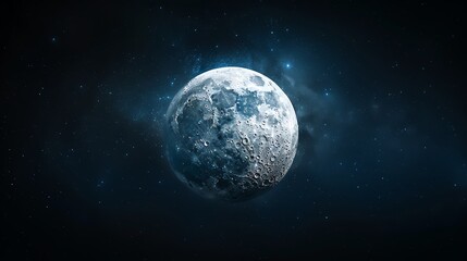 Fototapeta premium A stunning full moon in a dark cosmic background, highlighting lunar surface details amidst a backdrop of stars.