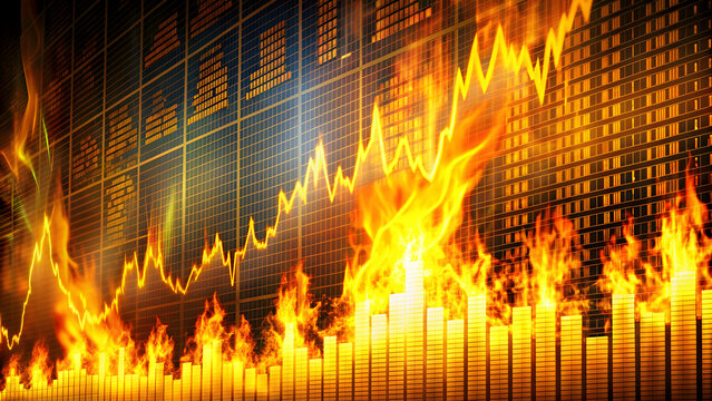 ing and financial market burning , cryptocurrency, collapse, value, investment, crash, loss, panic, risk