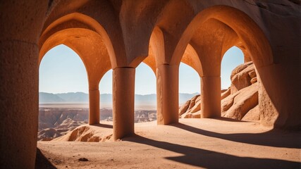 Bridges anciently formed create impressive arches over desert picture.