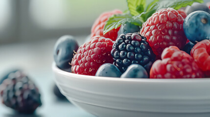 Close-up of organic berries and fruits, bright and healthy,