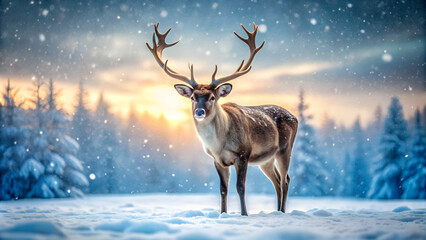Rentier im Schnee, Generative AI, snow, winter, reindeer, animal, landscape, snowy, cold, nature, Christmas, wild, wildlife, fur