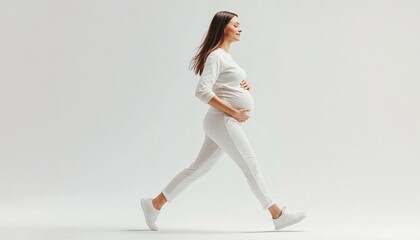 Fototapeta premium Minimalist depiction of a pregnant woman engaging in gentle exercises for well-being. Emphasizing the importance of fitness during pregnancy.