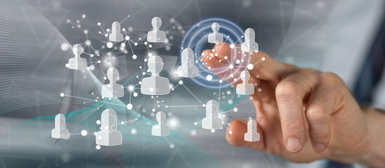 Man touching a social media network concept