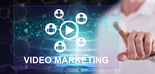 Man touching a video marketing concept