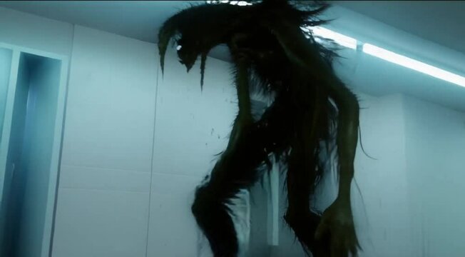 Black creature walking in laboratory