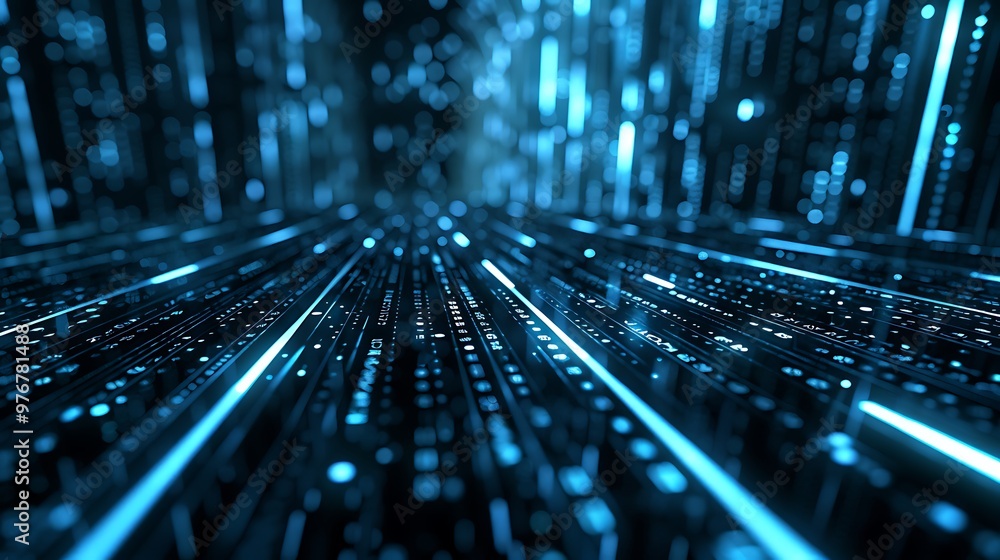 Poster abstract digital network background with glowing lines and data streams