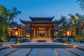 Naklejka premium At night, the gatehouse of a residential community