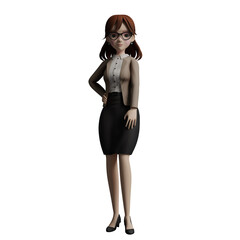 Fototapeta premium 3D Model of a female teacher. The female teacher stands with her right hand on her waist while her left hand is on her right leg. Professional Educator