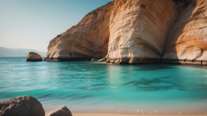Coastal Cliffs Enclosing a Sandy Cove and Turquoise Water.