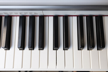Closeup of black and white piano keyboard