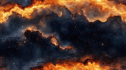 A highly detailed textured marble surface with patterns of black, brown, and gold colors, resembling an ancient nebula or galaxy in space. The texture is richly layered appearance of gas clouds, dust 