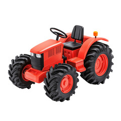 Obraz premium Red toy tractor on a black background, perfect for children's play and farm themed decor