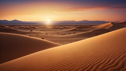 desert landscape with vast sand dunes at twilight endless dunes glowing under the twilight sky.