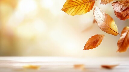 A beautiful autumn scene with leaves falling from the trees