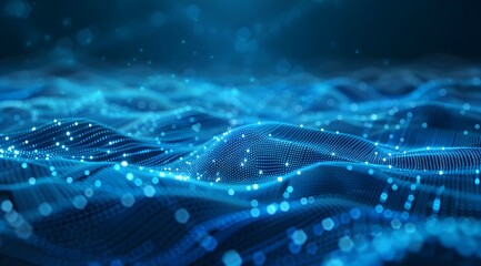 Abstract blue digital background with glowing particles and network connections, creating an elegant tech-inspired design for a wide variety of applications