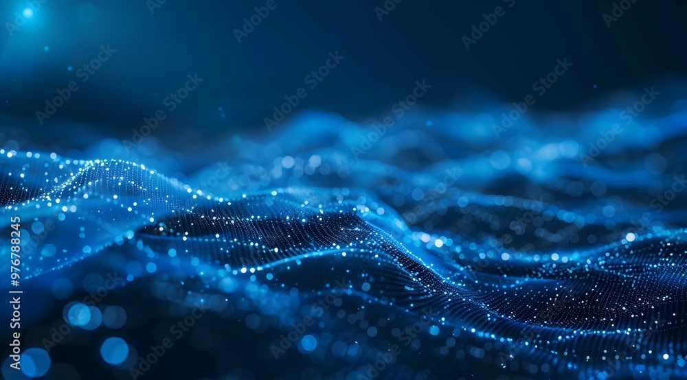 Aufkleber abstract blue digital background with glowing particles and network connections, symbolizing technol