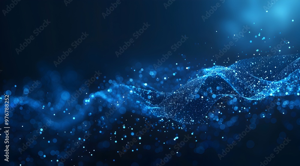 Poster abstract blue digital background with glowing particles and network connections, symbolizing technol