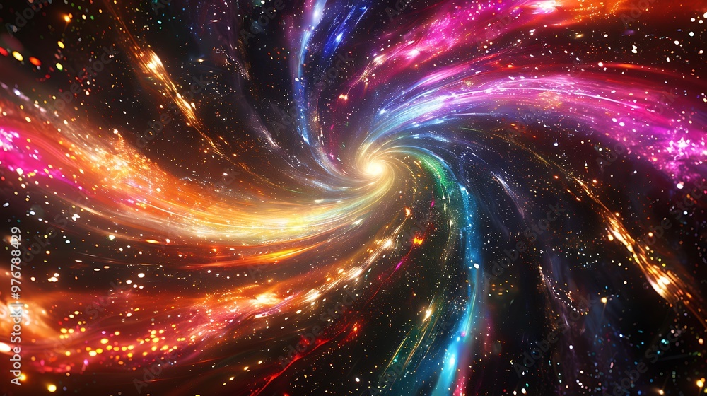 Wall mural abstract depiction of a cosmic vortex, swirling with colorful energy and starlight, evoking a sense 