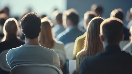 Obraz premium Rear view of a group of people sitting in a lecture hall or auditorium