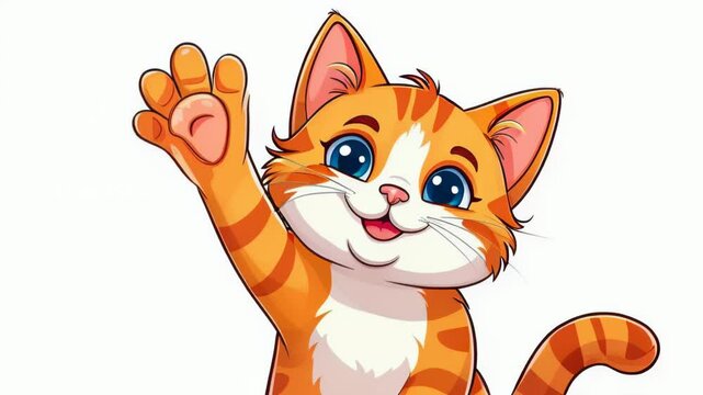 A cute kitten waves hello with a paw