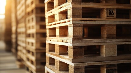 Close-Up of Stacked Euro Pallets in an Empty Warehouse, Perfect for Logistics and Freight Imagery