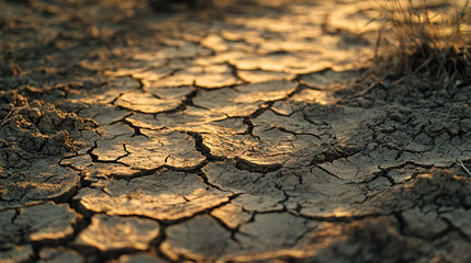 A stark image of an extreme drought with cracked, dry earth and minimal vegetation.