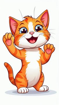 A cute kitten waves hello with a paw