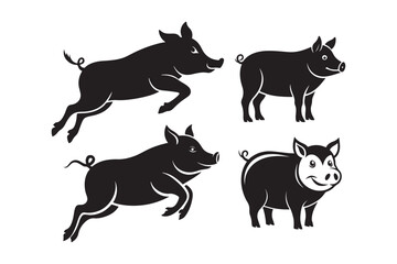 Pig silhouette vector illustration, Pig silhouette vector, Pig silhouette