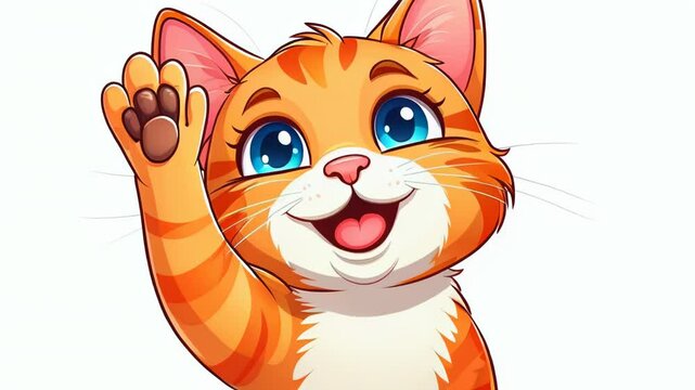 A cute kitten waves hello with a paw