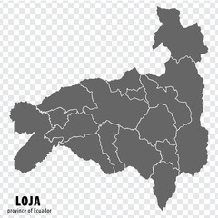 Blank map Loja Province of Ecuador. High quality map Loja with municipalities on transparent background for your web site design, logo, app, UI. Ecuador.  EPS10. 
