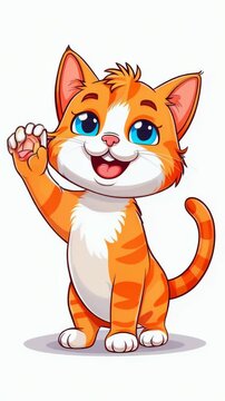 A cute kitten waves hello with a paw