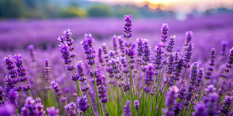 Obraz premium Lush purple lavender set on background with beautiful aromatic flowers, lavender, purple, flowers, aromatic, plant, nature