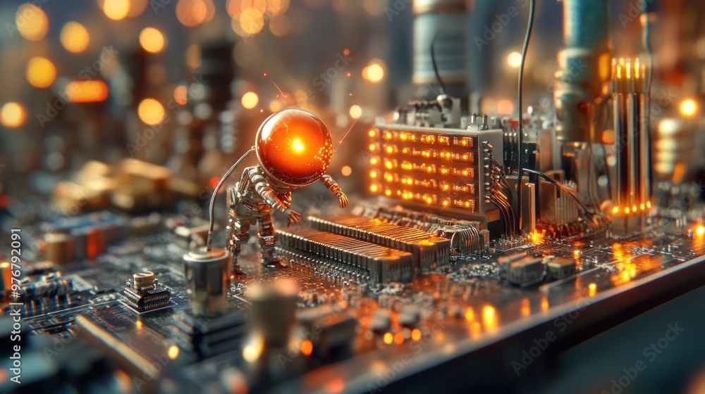 Poster Astronaut on Circuit Board.