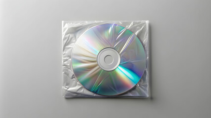 mockup of crumpled plastic wrap sleeve for CD cover , polyethylene, packaging, vinyl, CD, shrink, crumpled, plastic