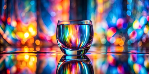 a close up of a glass of water with colorful lights behind it abstract background. Generative AI