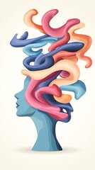Surrealistic vibrant illustration of a silhouette head with colorful, abstract shapes swirling outward, symbolizing creativity and imagination.