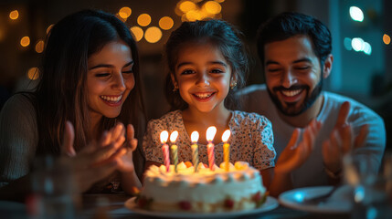happy indian family celebrating birthday at home