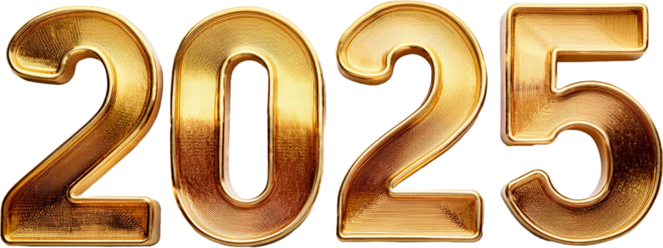 Luxurious 3D glittering and shining golden numbers for 2025. Perfect for festive designs, New Year’s projects, and elegant digital decor. Top view elegance with sparkling charm.