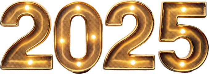 Luxurious 3D glittering and shining golden numbers for 2025. Perfect for festive designs, New Year’s projects, and elegant digital decor. Top view elegance with sparkling charm.