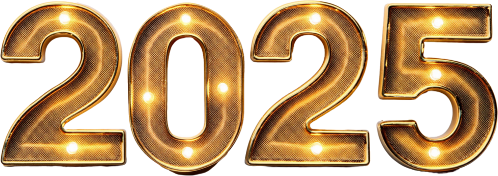 Luxurious 3D glittering and shining golden numbers for 2025. Perfect for festive designs, New Year’s projects, and elegant digital decor. Top view elegance with sparkling charm.