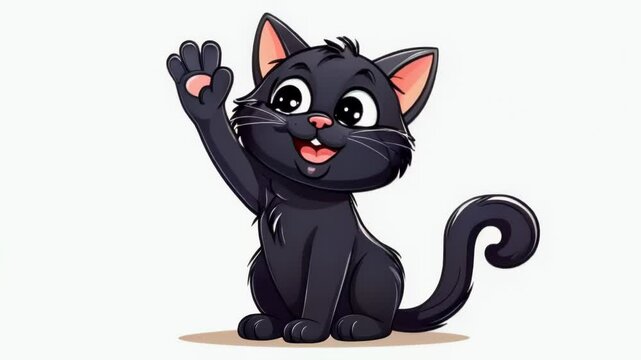 A cute kitten waves hello with a paw