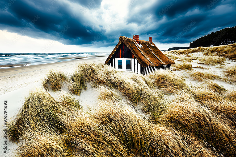 Wall mural maison dans les dunes en bord de mer