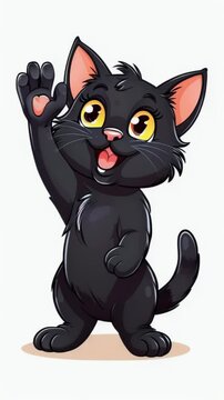A cute kitten waves hello with a paw