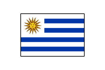 Fototapeta premium Featuring blue and white stripes with the sun emblem, this illustration represents the national flag of Uruguay, symbolizing the country's identity and pride.