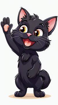 A cute kitten waves hello with a paw