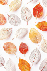 Fototapeta premium botanical autumn skeleton leaves on white background