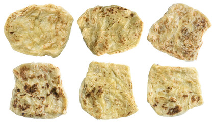 A set of roti canai, Malaysian breakfast isolated on white background.