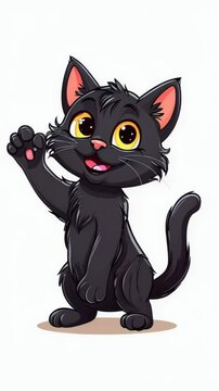 A cute kitten waves hello with a paw